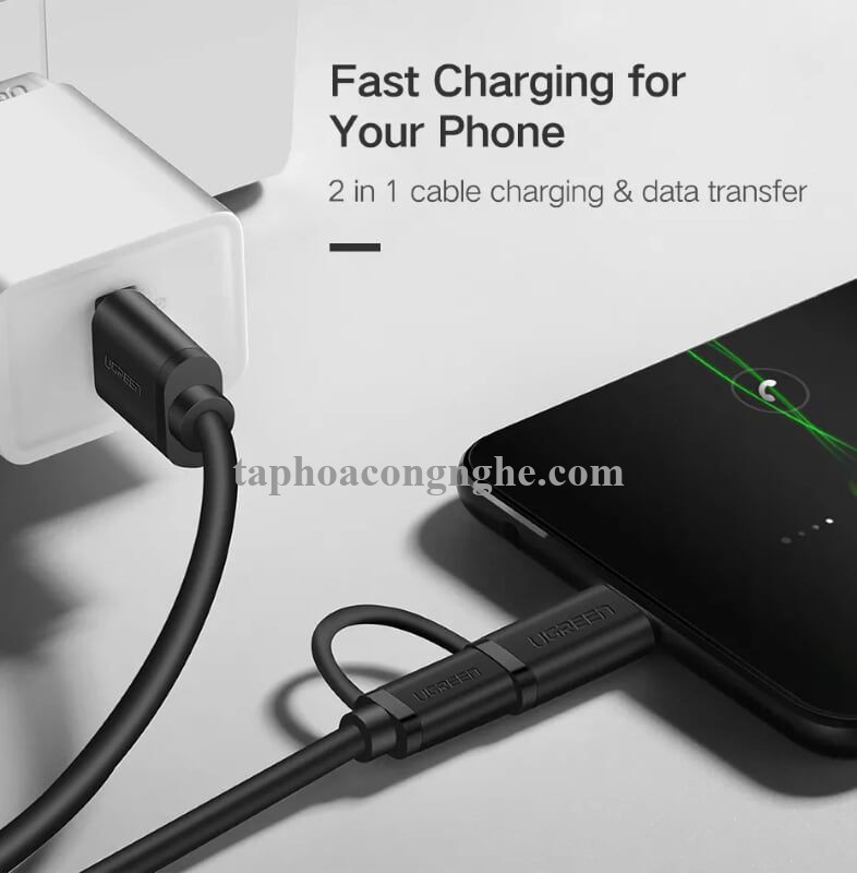 Ugreen 30173 0.5M màu Đen Thiết bị chuyển đổi USB 2.0 sang type-C và micro USB US142 30030173